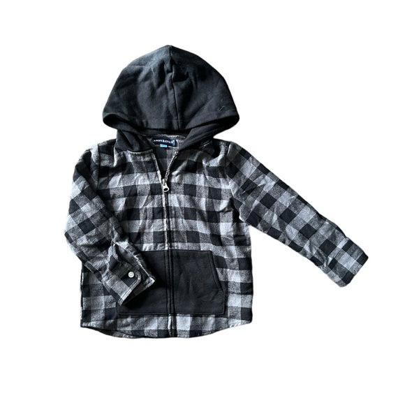 Andy & Evan Hooded Zip Up Flannel Sweater. - Picture 2 of 3